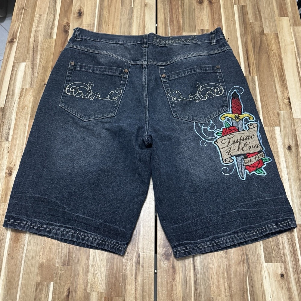 Vintage Makaveli Jean Shorts Mens 40 Tupac Denim Baggy Hip Hop Streetwear 90s